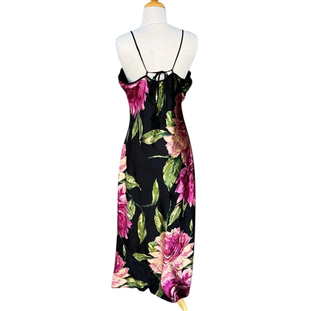 VTG Whimsigoth Velvet Floral Slip Dress Strappy Back 90s Nolita Romantic Vamp XL - Picture 6 of 17